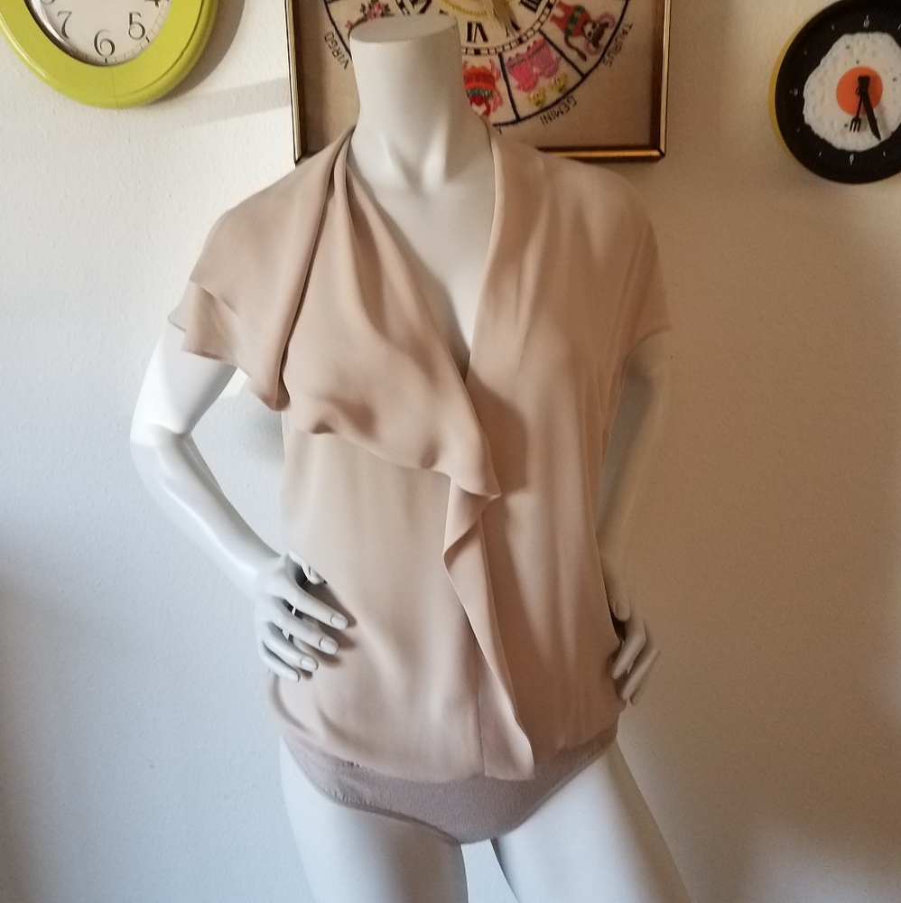 Guess by Marciano Beige Chiffon Bodysuit Sz M